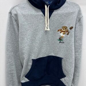 Ralph Lauren RUGBY BEAR Gray and Navy Hoodie with Bear Design